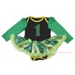 Black Long Sleeve Bodysuit Anna Green Coronation Pettiskirt & 1st Sparkle Kelly Green Birthday Number Print JS4438